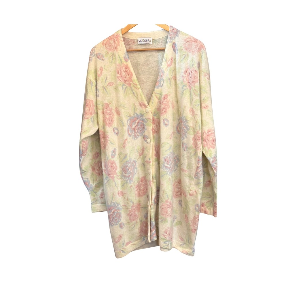 Vintage Si Signora Euro Floral Cardigan Wool Angora Blend Grandmacore Cottagecor